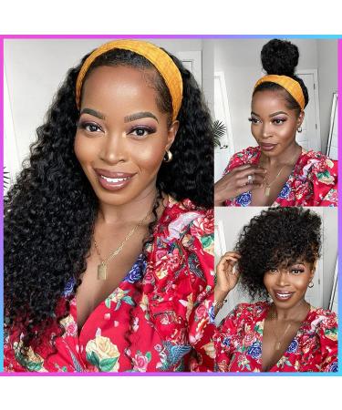 22 Inch Headband Wig Human Hair Glueless Curly Headband Wig Brazilian Virgin Hair Non Lace Front Wigs With Headband Attached Headband Human Hair Wig 150% Density Headband Wigs for Black Women 22 Inch (Pack of 1) JC headban…