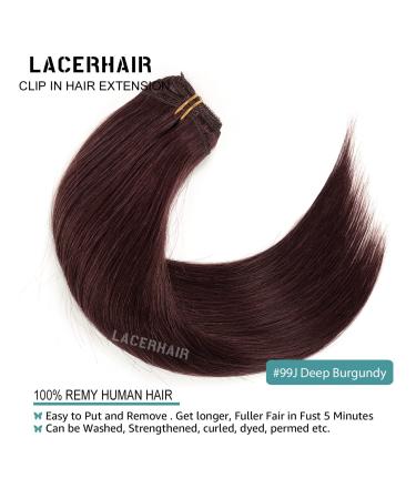 LacerHair 14 120g 7pcs #99J Deep Burgundy Clip In Human Hair Extensions - Silky Salon Professional Double Weft Real Human Hair - Pack of 1 - Buy Online on SooperMarket.com
