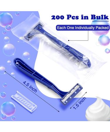 200 Pieces Disposable Razors for Men - Individually Wrapped Twin Blade Shaving Razors for Travel Home Hotels | Bulk Blue Razors - Buy Online on SooperMarket.com