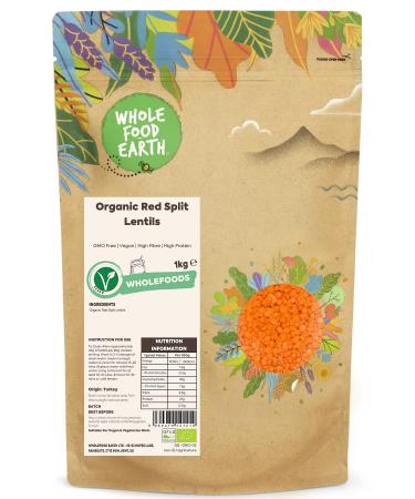 Wholefood Earth Organic Red Split Lentils 1kg GMO Free | Vegan | High Fibre | High Protein | Certified Organic