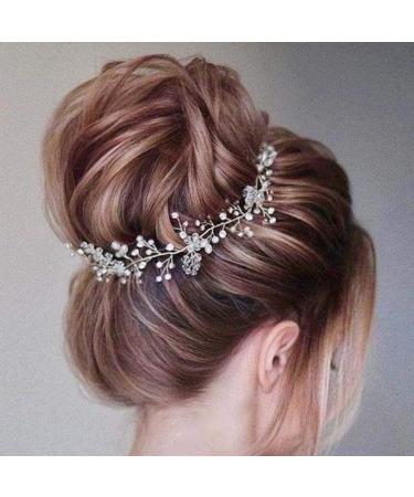 Handcess Bride Wedding Crystal Hair Vine Pearl Silver Headpiece Rhinestone Bridal Hair Accessories for Women and Girls (Silver) - Buy Online on SooperMarket.com
