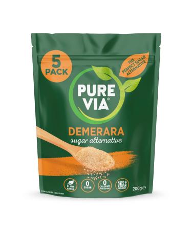 Pure Via Demerara Sugar Alternative with Erythritol and Stevia vegan & keto friendly 5 x 200g