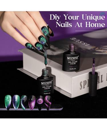 MIZHSE 9D Cat Eye Gel Nail Polish Set - 2 Pcs Chameleon Magnetic Galaxy Cateye Manicure Kit - 10ML Green - Buy Online on SooperMarket.com