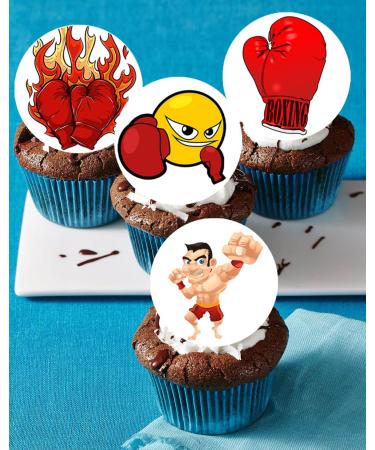 24 x Pre-Cut Boxing 5 Edible Stand up Wafer Paper Cupcake Toppers Cake Decorations Birthday Party Sport Martial Art