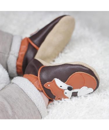 Dotty Fish Soft Leather Baby Shoes for Boys | Non-Slip Animal Designs | 2-3 Years | Brown and Orange Fox - Buy Online on SooperMarket.com