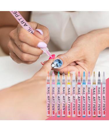 Nails Kit 12 Acrylic Nail Polish Pens with 12 Stylish Hues Waterproof and Quick Drying Professional Brushes Creative Nail Drawing Brush Perfects for Women Home Salon - Buy Online on SooperMarket.com