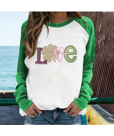 St. Patrick's Day Women's Crewneck Sweatshirt | Long Sleeve Blouse | Clover Gnome Graphic Tee | Irish Girls Green Sweatshirt - Small - Buy Online on SooperMarket.com