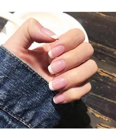 24 Pcs French False Nails Short Square Press on Nails Full Cover False Nails Nude Reusable Semi-Transparent Nails for Women and Girls Nail Art Accessories - Buy Online on SooperMarket.com