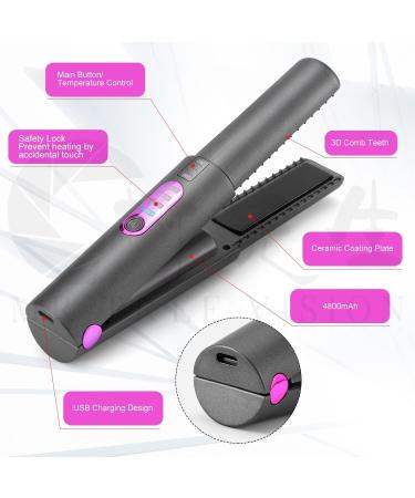 OBEST Cordless Hair Straighteners Curler 2 in 1 Mini Portable Travel Wireless Flat Iron Fast Heat Up Anti-Scald 3-Level Straightener for Swift Smooth and Glossy Hair Type-C Rechargeable (Grey) Gray - Buy Online on SooperMarket.com