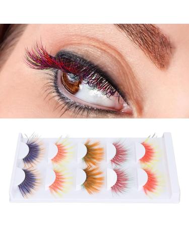 5 Pairs Colorful Eyelashes for Halloween Christmas Stage Show 6D Gradient Long Curled Soft Colored False Eye Lashes Party Fake Eyelashes Makeup Tools - Buy Online on SooperMarket.com