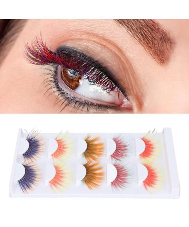 Colorful False Eyelashes - 5 Pairs 6D Long Curled Lashes for Halloween & Stage Makeup | Gradient Orange Red Blue Thick Synthetic Lashes - Buy Online on SooperMarket.com