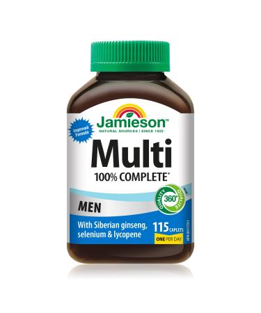 Jamieson 100% Complete Multivitamin for Adult Men with Siberian Ginseng Selenium & Lycopene 115 count (Pack of 1)