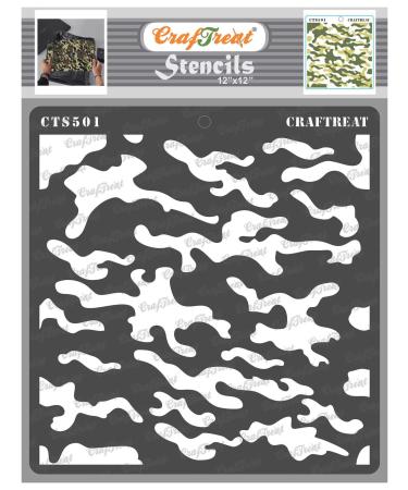 CrafTreat Camouflage Stencils for Painting on Wood  Canvas  Paper  Fabric  Floor  Wall and Tile - Camouflage - 12x12 Inches - Reusable DIY Art and Craft Stencils - camo Stencils for Boat Camouflage 12
