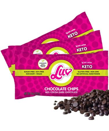 Keto Dark Baking Chocolate Chips - Sugar Free Stevia Sweetened, 1g Net Carb, 80% Cocoa - Gluten Dairy Free Vegan Non-GMO Low Carb Paleo Ketogenic Friendly Mini Chips 9 oz (3 Pack) Dark Mini Chips 9 Ounce (Pack of 3)