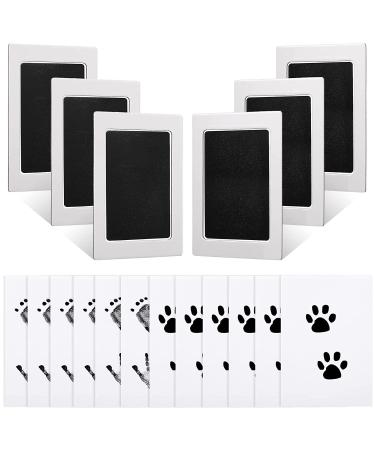 Baby Inkless Handprint and Footprint Pet Paw Print Kit 6 Black Handprint Ink Pads Hand and Foot Stamp with 12 Imprint Cards for Family Baby Keepsake Gift