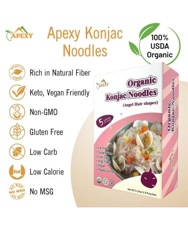 Apexy Organic Shirataki Konjac Noodle Angel Hair Pasta 53.6oz - 8 Pouches | Low Calorie, Low-Carb, Gluten-Free, Vegan, Keto & Paleo-Friendly - Buy Online on SooperMarket.com