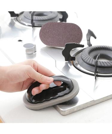 Tainrunse Stove Cleaning Sponge Brush Comfortable Grip Emery with Ergonomic Handle Mini Oil-Proof Quick Drying Multifunctional Kitchen Dish Pot Pan Bowl Sink Brown - Buy Online on SooperMarket.com