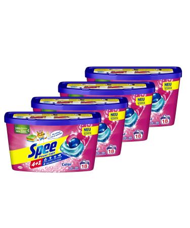 Spee Power Caps Color 4 + 1 72 WL (4 x 18 washloads) color detergent for colored linen & dark pre -dose detergent combines purity radiance freshness & sustainability 18 pieces (4 Pack)