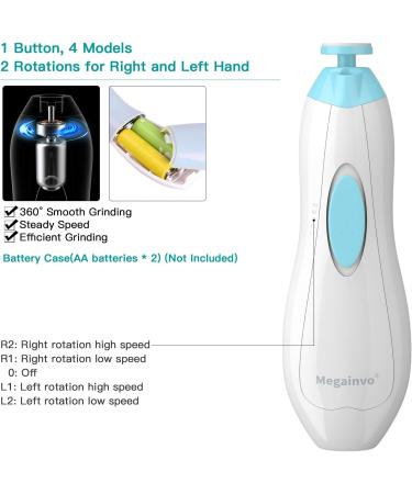 Baby Nail File Megainvo Electric Trimmer Set with LED Light - Safe for Newborns & Toddlers | Quiet Design, 10 Grinding Heads, Blue - Buy Online on SooperMarket.com