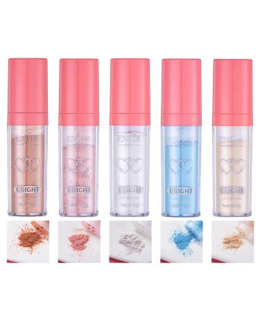 FantasyDay Highlighter Powder 5 Colors Body Glitter Shimmer and Shine High Gloss Blush Contour Powder Makeup Smooth Sparkle Patting Powder for Face Eyes Lips Hair Body Glow#02 A002#