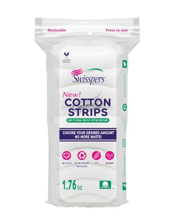 Swisspers Cotton Strips 100% Cotton Soft & Absorbent Hypoallergenic Reclosable Bag 3 Bags (1.76 oz Each)