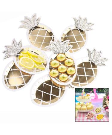 LHKJ 8 Pcs Gold Foil Pineapple Party Plates Disposable Tableware Set Paper Plates for Hawaiian Luau Party Supplies Pineapple Paper Plates for Birthday Wedding Party