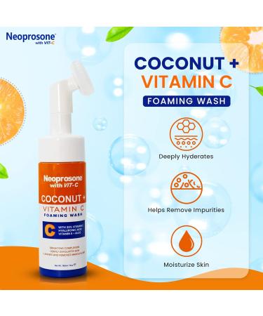 Neoprosone Skin Brightening Foaming Face Wash - 5 fl oz / 150 ml - Acne Face Wash Gentle Facial Cleanser for Oily Sensitive Normal Skin with Aloe Vera Coconut Oil - Buy Online on SooperMarket.com