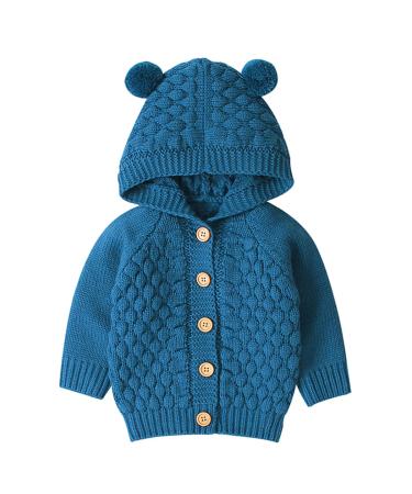 puseky Baby Boys Girls Knit Sweater Hooded Ears Warm Cardigan Coat Tops Jacket Outwear 6-12 Months Denim Blue
