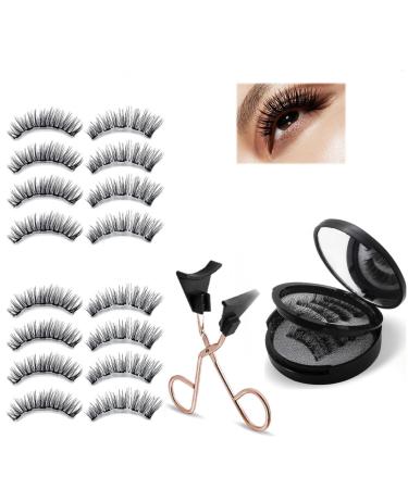 FunnAura 8Pairs Reusable Magnetic Eyelashes Natural Look Waterproof False Lashes Magnetic No Glue with Applicator(Black)