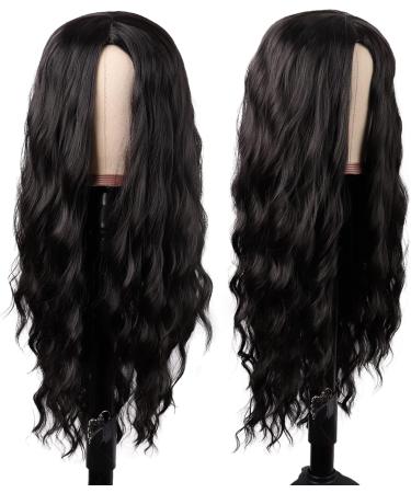MapofBeauty 28 Inch/70 cm Long Wavy Middle Part with No Bangs Synthetic Fiber Curly Fashion Women Party Cosplay Wig (Black) - Buy Online on SooperMarket.com