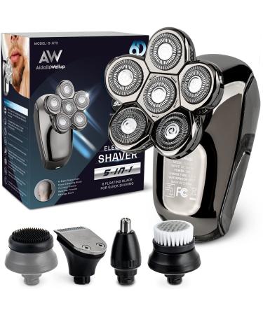 AW 6D Head Shavers for Bald Men, Anti-Pinch Electric Razor for Men, 5-in-1 Mens Grooming Kit with Nose Hair Trimmer, Beard Trimmer for Men, Waterproof and Rechargeable Electric Shavers for Men