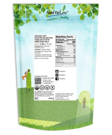 Organic Dry Roasted Blanched Hazelnuts 4 lbs - Non-GMO, Himalayan Salt, Vegan Snack - Kosher, Bulk Filberts - Buy Online on SooperMarket.com