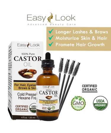 Organic Castor Oil 4oz - USDA Certified, 100% Pure for Eyelashes, Eyebrows, Hair Growth - Skin Moisturizer & Hair Treatment - Buy Online on SooperMarket.com