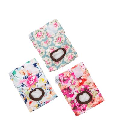 CuteBone Reusable Dog Diapers Female 3 Pack Washable Puppy Pants for Doggie Heat Period 1#Floral 3pcs S