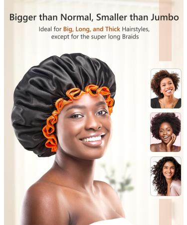 Mikimini XL Black Shower Hoods 2-Pack | Waterproof Reusable Hair Protection for Long Hair | Double-Layer Design with Bright Orange Rim - Buy Online on SooperMarket.com