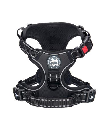 PoyPet No Pull Dog Harness with Neck Release Buckle Reflective No-Choke Harness with 2 Leash Clip Adjustable Soft Padded Pet Vest with Easy Control Handle for Small Dogs (Black S) S Black