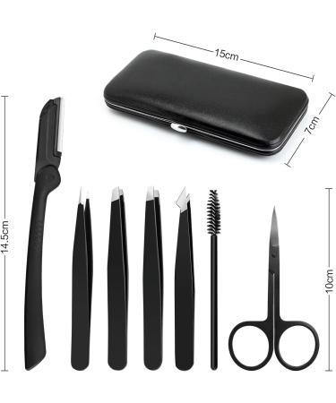 6 Piece Tweezers Set Eyebrow Tweezers Scissors Set with Stainless Steel Point Slant Flat Tip Tweezers and Eyebrow Razor and Scissors for Eyebrows Plucking Facial Body / Ingrown Hair Removal-Packed in Leather Case - Buy Online on SooperMarket.com