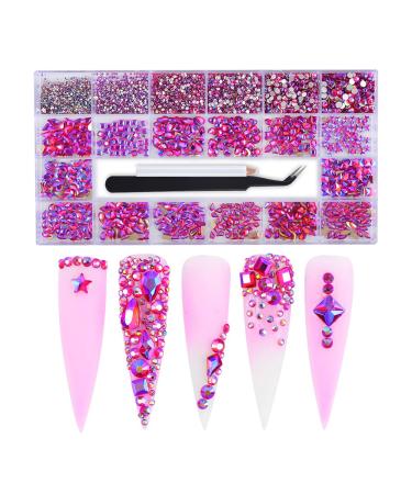 WEILUSI Nail Art Rhinestones Round Beads Flatback Crystals Gems 8620Pcs Multi Shapes Glass Crystal Rhinestones for Nail Art Makeup Face Decor Crafts Supply (Purple)