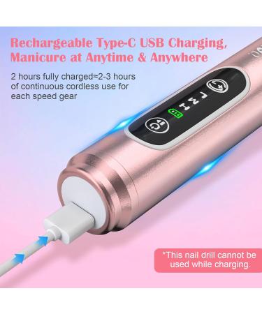 Kredioo Electric Nail Drill for Acrylic Gel Nails - 20000RPM Rechargeable Portable Manicure Set for Cuticle and Callus Removal - Cordless E File Nail Care Kit (Gold) - Buy Online on SooperMarket.com