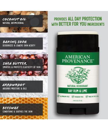 American Provenance All Natural Deodorant for Men and Women- Aluminum Free Deodorant that Lasts All Day - Made in the USA with Essential Oils & Cruelty Free - Bay Rum & Lime (1 Pack) - Buy Online on SooperMarket.com