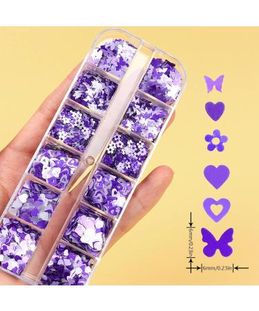 Nails compatible with Machine for Acrylic 12 Grid Long Box Mixed Purple Nail Enhancement Sequins Ornaments Butterfly Small Plums Sequins Candle Glitter 1 count (Pack of 1) Purple - Buy Online on SooperMarket.com