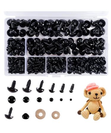 260pcs Plastic Safety Eyes and Noses with Washers  Craft Doll Eyes  Black Safety Eyes for Amigurumi  Puppet  Plush Animal and Teddy Bear