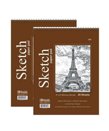 BAZIC Sketch Pad 30 Sheets 9" X 12" Top Bound Spiral Sketchbook Drawing Pads Sketching Paper Coloring Book for Artist Kids School 2-Pack 30 Sheets - 9"x12" 2-Pack