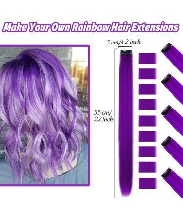 16Pcs Colored Clip in Hair Extensions 22 Inch - New Purple Highlights for Girls & Women - Heat-Resistant Synthetic Hairpieces for Party Hair Decor - Buy Online on SooperMarket.com