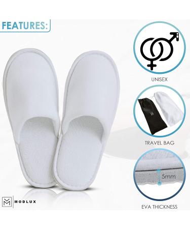 MODLUX Spa Slippers - 12 Pairs of Cotton Velvet Closed Toe Disposable Slippers with Travel Bags - Non-Slip, Thick & Soft - Ideal for Home, Hotel, or Commercial Use (12 Pack Combo White) - Buy Online on SooperMarket.com