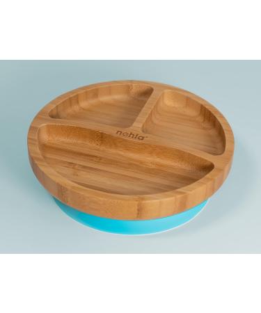 Nohla Bamboo Baby & Toddler Suction Plate Bowl Set with Silicone Spoon - Secure Grip on Smooth Surfaces - Eco-Friendly BPA-Free - Blue - Buy Online on SooperMarket.com