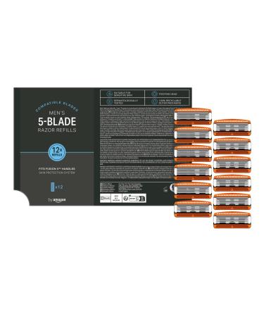 by Amazon Men's (5-Blade) Refill cartridges fit all Gillette Fusion5 razors Pack of 12