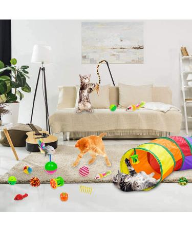 Malier Cat Toys Set - Interactive Collapsible Cat Tunnels, Feather Toy, Crinkle Balls - for Indoor Cats, Kittens, and Small Pets - A-Rainbow - Buy Online on SooperMarket.com