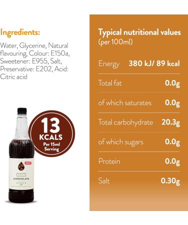 Simply Sugar Free Chocolate Syrup Low Calorie Vegan & Nut Free Flavoured Syrup for Coffee Cocktails & Baking (1 Litre) - Buy Online on SooperMarket.com