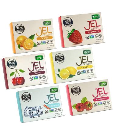 Bakol Jel Dessert - All Natural Vegan Dessert Mix - Kosher - Halal - No Artificial Sweeteners Flavors or Colors  Set Of All 6 Flavors - (Orange, Strawberry, Raspberry, Lemon, Cherry, Unflavored)